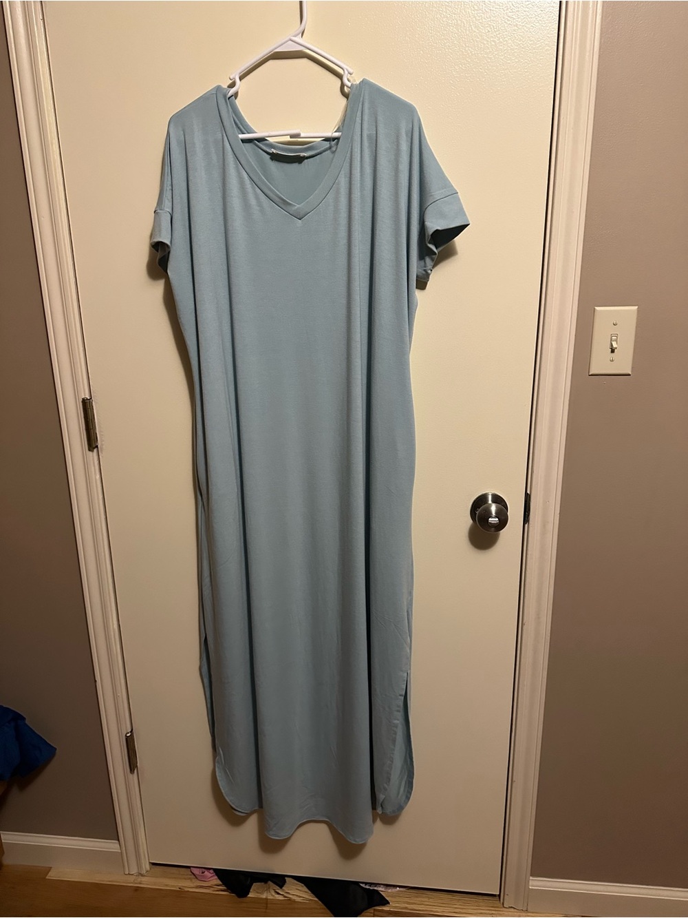 Zenana Outfitters Light Blue V-Neck Short Sleeve Maxi